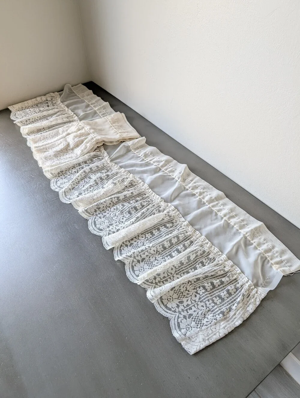 Vintage Lace Valance & Swag Set Curtain Beige Lace Airy Sheer Boho Style